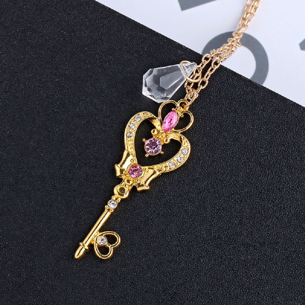 Sailor Pendant Moon Love Crown Magic Key Necklace Sweater Chain for Women Girl Jewelry Gift. 