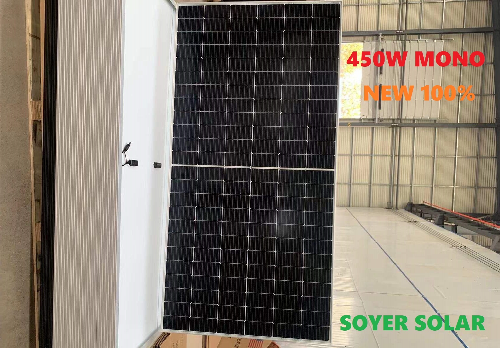 Tấm pin năng lượng mặt trời 450w mono tiêu chuẩn châu âu tấm năng lượng mặt trời mono 450 watt hãng soyer solar