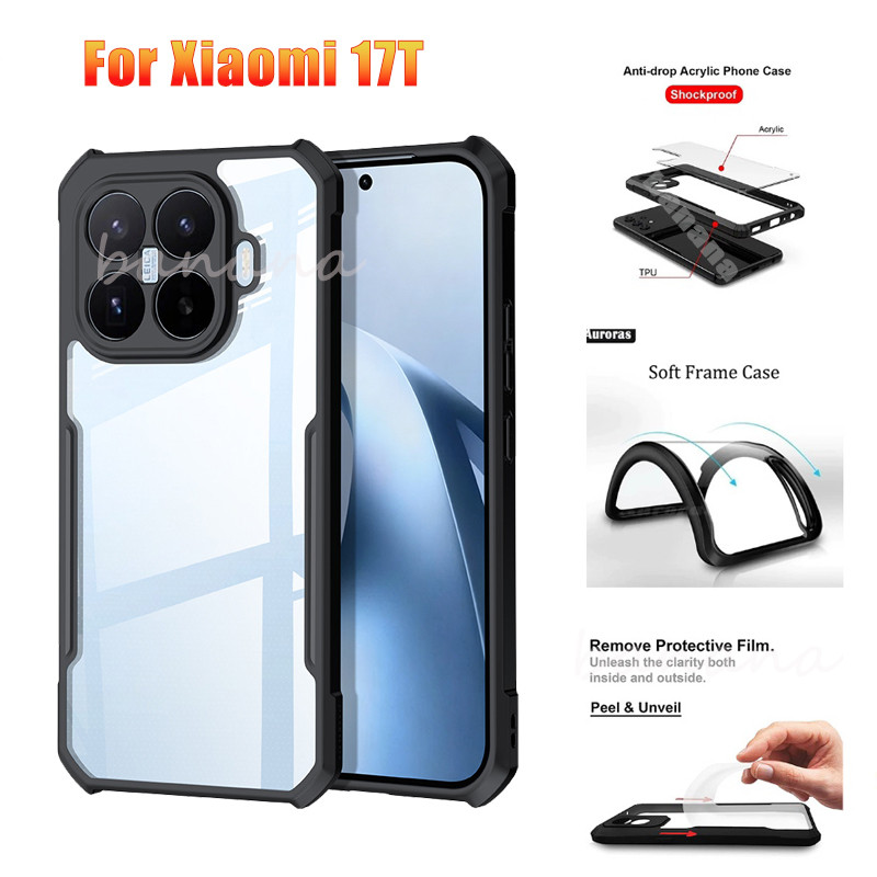 Transparent Armor Phone Case For Xiaomi 17T 17 T Pro Acrylic TPU Soft Shockproof Anti‑Fall Protective Casing Cover Shock Absorption