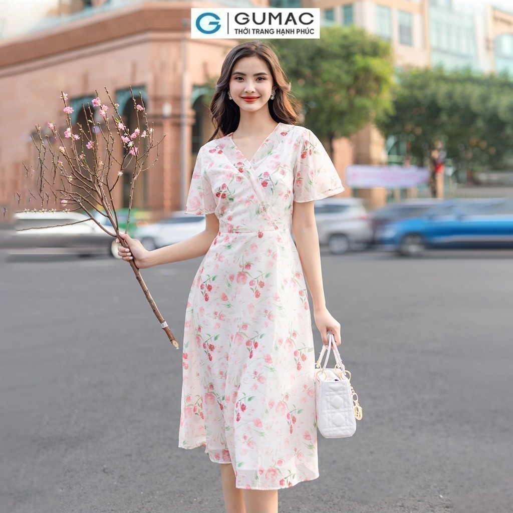 [15 - 17.6 |Voucher 8-15%] Đầm nữ cổ tim kiểu phối thời trang GUMAC DD12061
