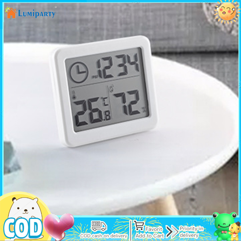 LumiParty Digital Wall Clock With 3.2inch LCD Display Temperature Time Humidity Meter For Indoor Bedroom Baby Room