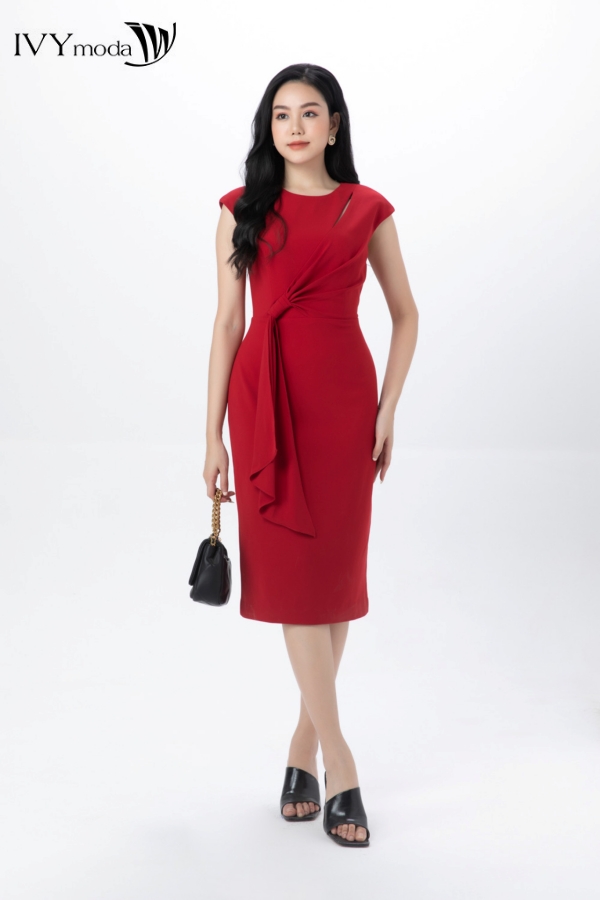 Đầm lụa phối nút buộc IVY moda MS 48M7487