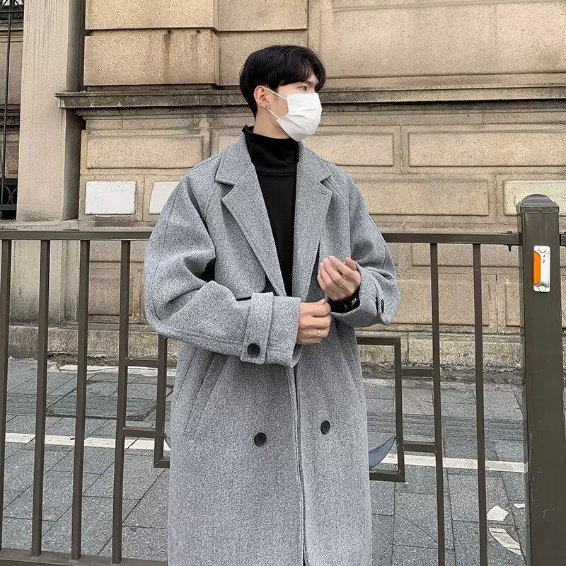 TIDE BEAR Men's trench coat - new autumn/winter wool coat Korean version of loose jacket Long fashion trench coat
