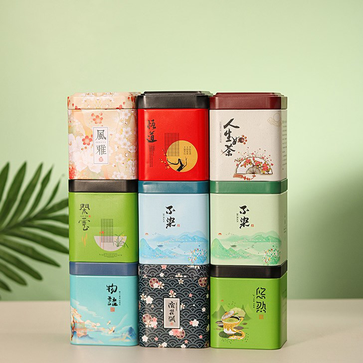 Mini Square Tinplate Storage Box Sealed Tea Caddy Small Coffee Jar Tea Leaves Container Cans Small Spices Storage Boxes.