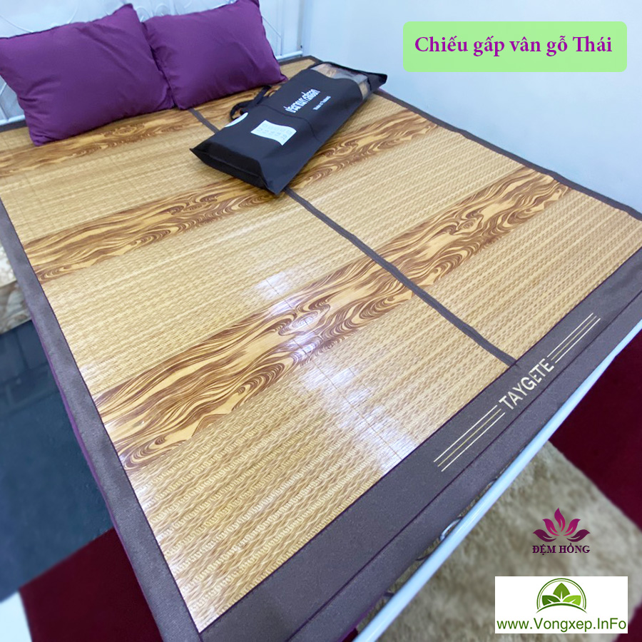 Chiếu tre gấp vân gỗ Thái Lan cao cấp mát bền đẹp