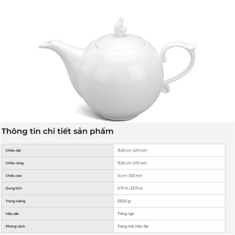 [HCM]Bình trà 0.7 L - Mẫu Đơn IFP - Trắng Ngà