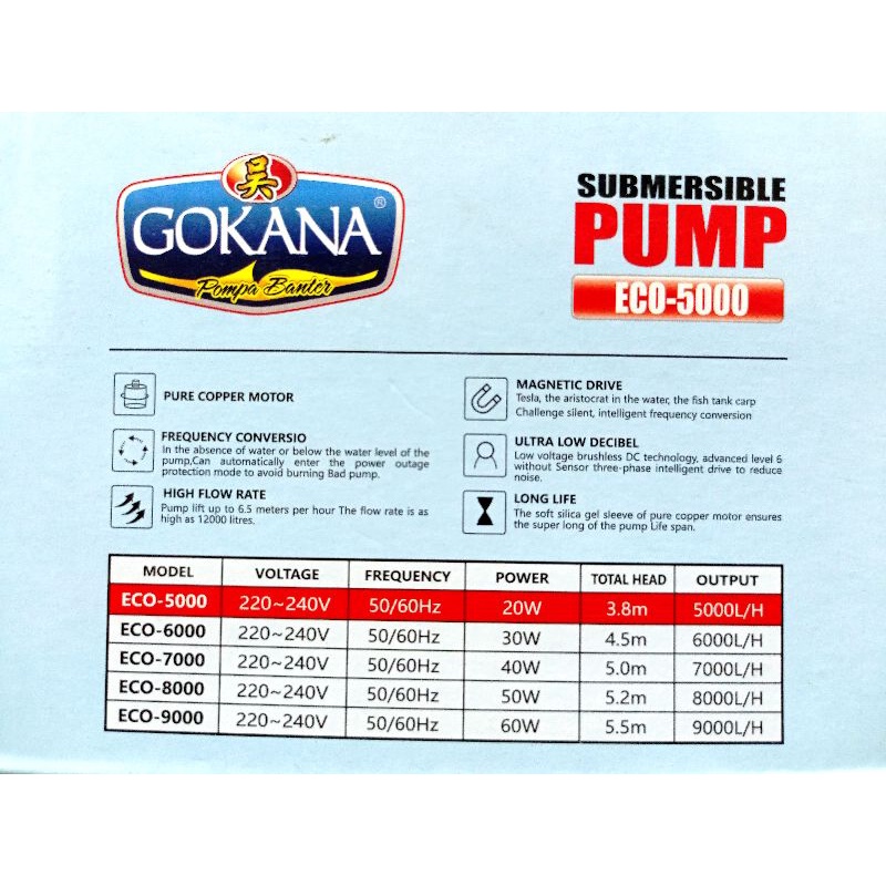 Submersible Pump GOKANA ECO 5000 Pompa aquarium kolam