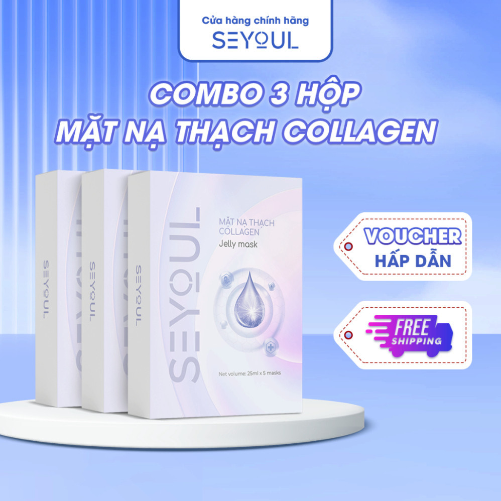 Mặt nạ thạch Collagen Seyoul Hàn Quốc, Jelly Collagen Mask Dưỡng Trắng Cấp ẩm Da Căng Bóng Mịn Màng 1 Hộp x 5 miếng