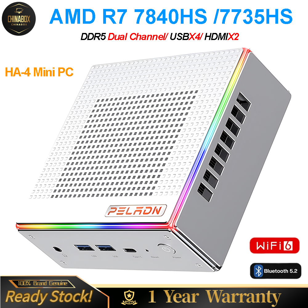 PELADN HA-4 7840HS Mini PC, AMD Ryzen 7 7840HS (8C/16T, Up to 5.1GHz) Win11  Pro, 16GB DDR5 5600Mhz RAM, 512GB SSD, 4K HD, BT5.2, Dual HDMI, WiFi6