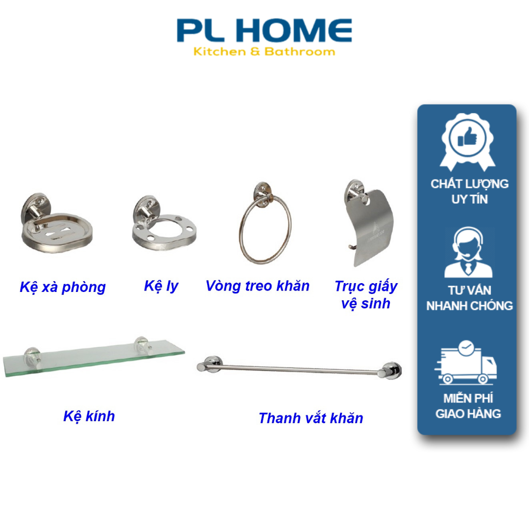 Bộ phụ kiện phòng tắm inox 6 món giá rẻ, sử dụng tốt cho các công trình nhà ở, nhà trọ