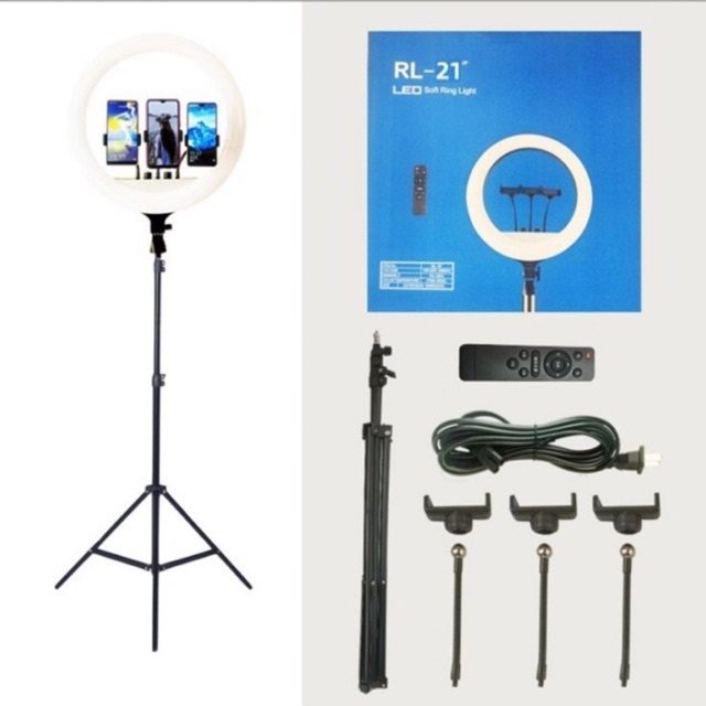 Đèn LED Livestream 54CM RL-21 3 kẹp đt hộp xanh biển , hỗ trợ bán hàng livestream facebook - bigo - quay tiktok, studio, make up trang điểm phun xăm thẩm mỹ, spa, nối mi tiệm tóc bán hàng online - chính hãng, giá tốt