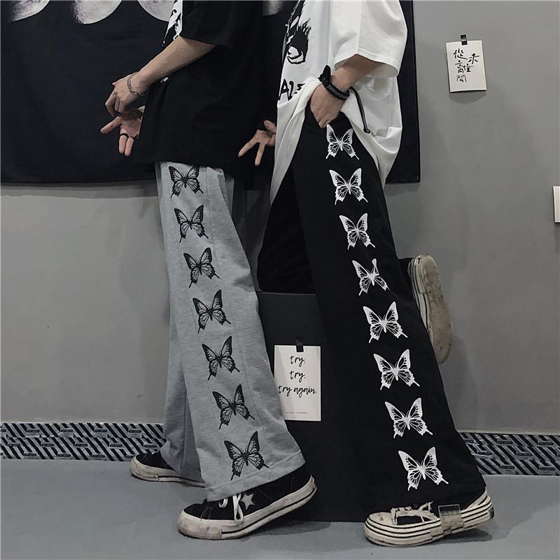 Men's Butterfly Print Slacks Baggy Wide Leg Pants Thin Soft Joggers  National Style Retro Japanese Streetwear Oversized Unisex