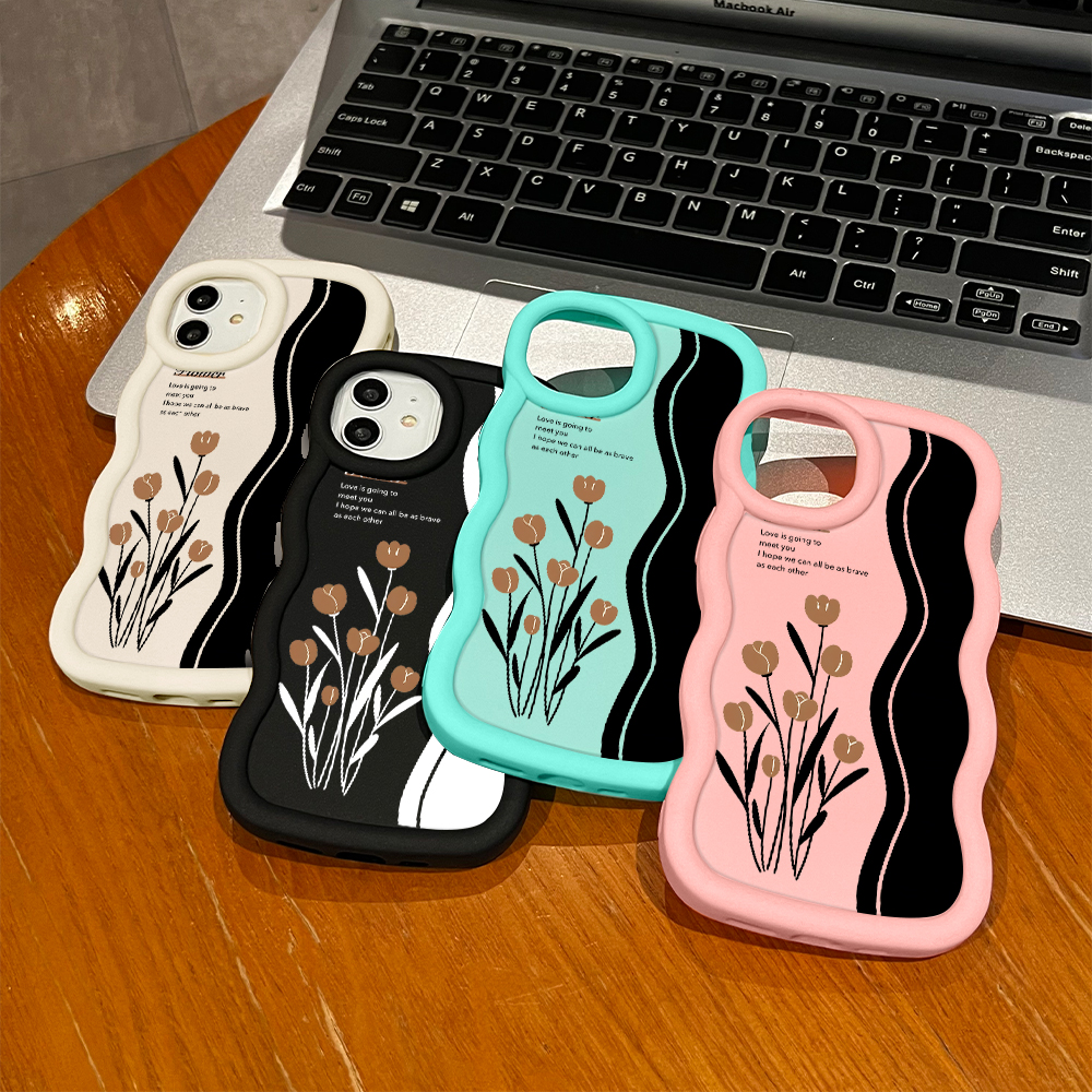 Jizetin for Redmi A3 A3x Back Cover Brown Tulip Macaron Bright Color Wavy Shape Soft Mobile Phone Cases. 