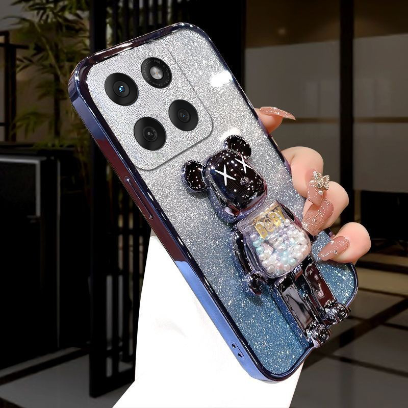 New Phone case Moto Edge 60 Fusion Back cover with Cartoon 3D Bear Stand Luxury Slim Gradient Plating Glitter Girls Stylish For Motorola Moto Edge60 Fusion case. 