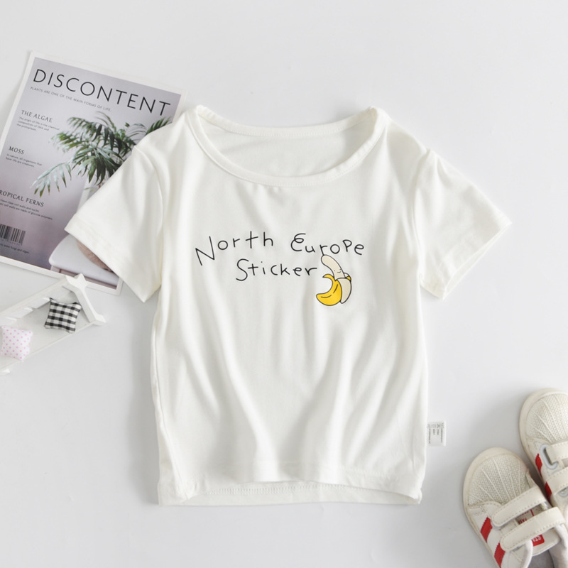 YADOU Cô gái tay áo ngắn Áo thun thoáng khí cotton nguyên chất cho trẻ em tay ngắn in hoa quả cho bé gái Ngắn tay áo đơn giản áo thun cho bé trai áo thun cho bé gái