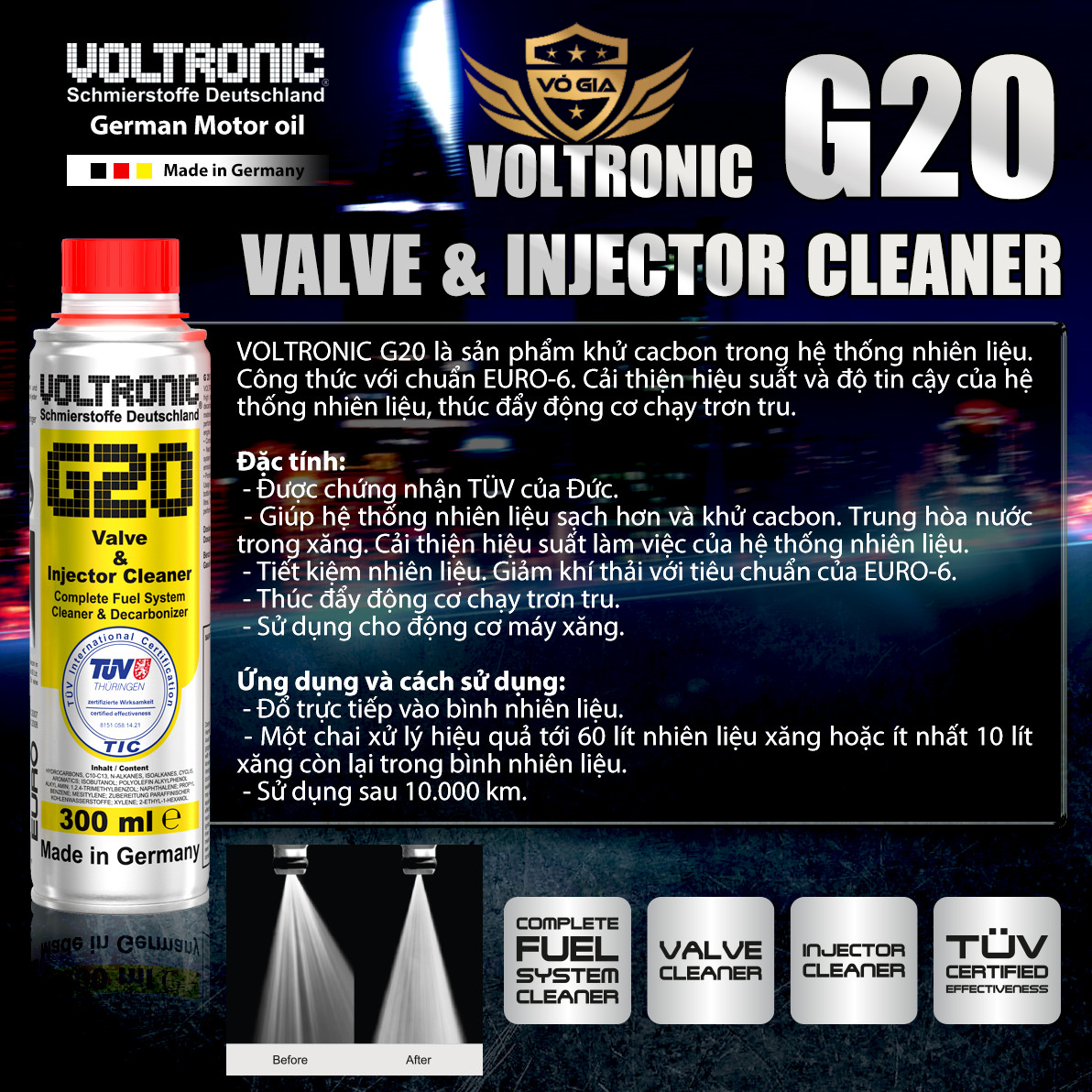 Dung dịch súc rửa động cơ VOLTRONIC E20 ENGINE FLUSH 1L - chiếc lẻ