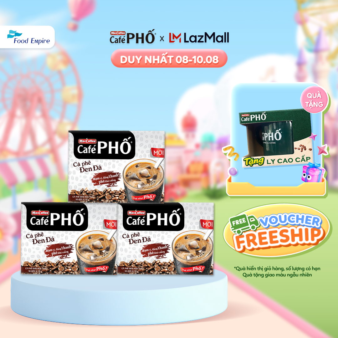 Combo 3 hộp Cà phê Phố Đen Đá - Maccoffee (hộp 10 gói x 16g)