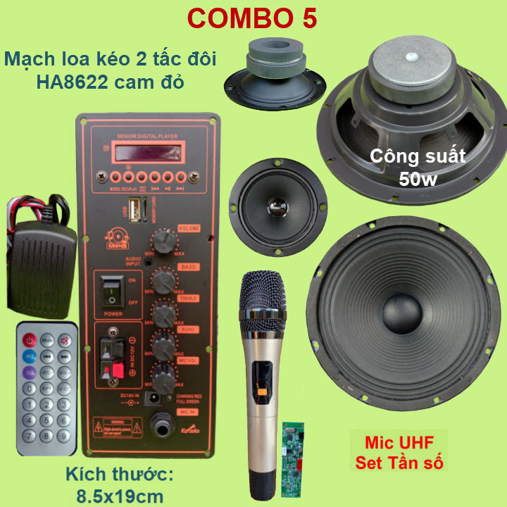 Mạch loa kéo 2 tấc đôi HA8622 cam đỏ