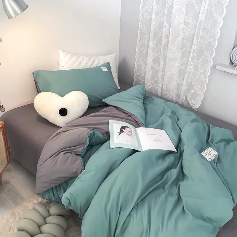 Bộ chăn ga gối cotton tici, set 4 món vỏ chăn ga gối tici cao cấp phong cách hàn quốc