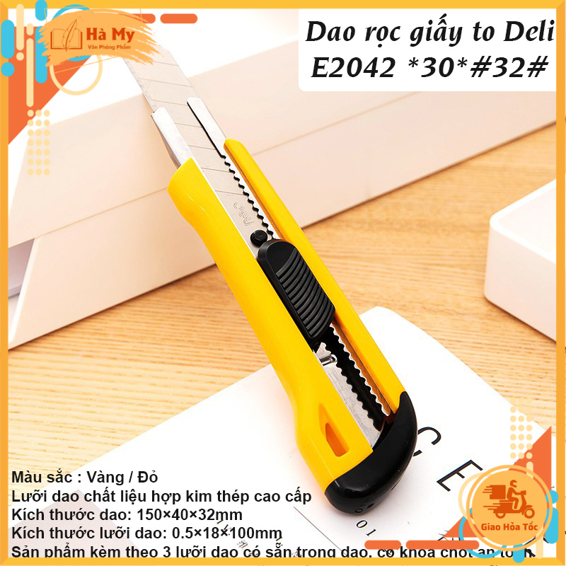 Dao Rọc Giấy Deli Cỡ Lớn E2042 - Loại 8 Lưỡi Thép SK5 Sắc Bén