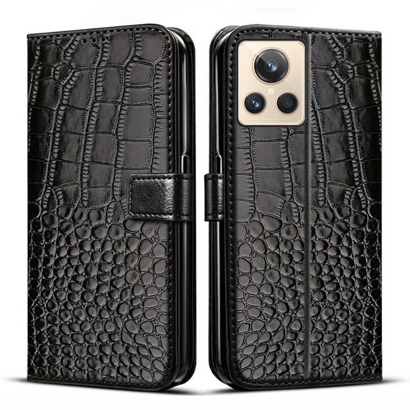 Crocodile Leather Phone Case For Realme GT2 Master Explorer Edition Flip Cover