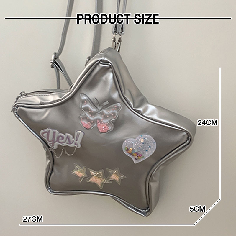 Deere Jack Laser silver star pack New cool backpack Sparkling five-pointed star pack Dopamine cross-body bag