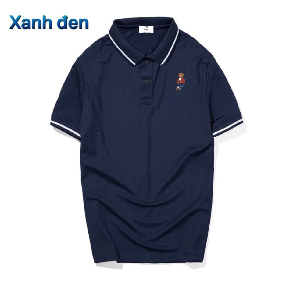 Áo thun nam tay ngắn có cổ cao cấp kiểu POLO in gấu phối viền thiết kế đơn giản dễ phối đồ, vải thun cotton co giãn form dáng trẻ trung nam tính thời trang Menshopps P10