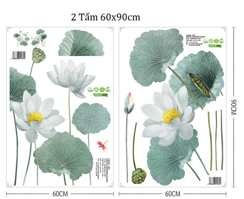DECAL DÁN TƯỜNG TẾT ĐẦM SEN XANH NHẠT