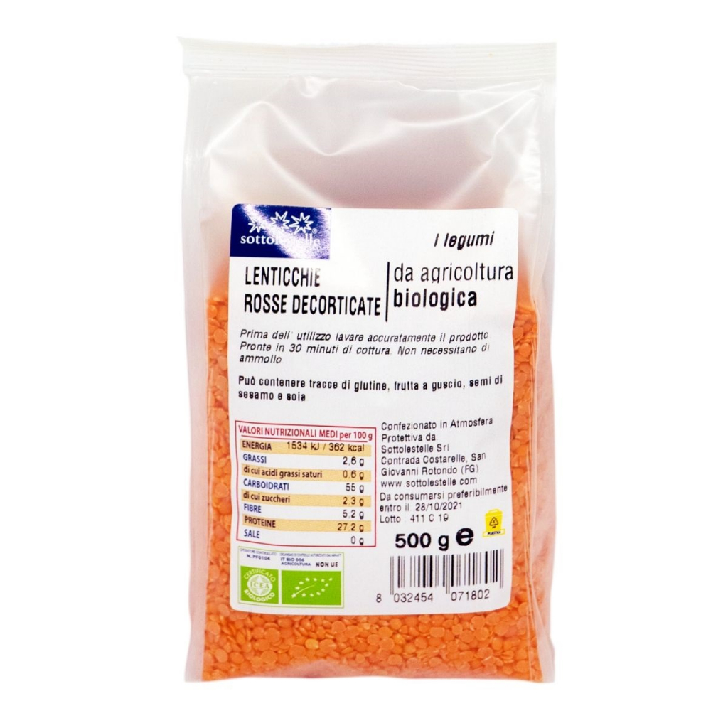 Đậu lăng đỏ hữu cơ Sottolestelle 500g