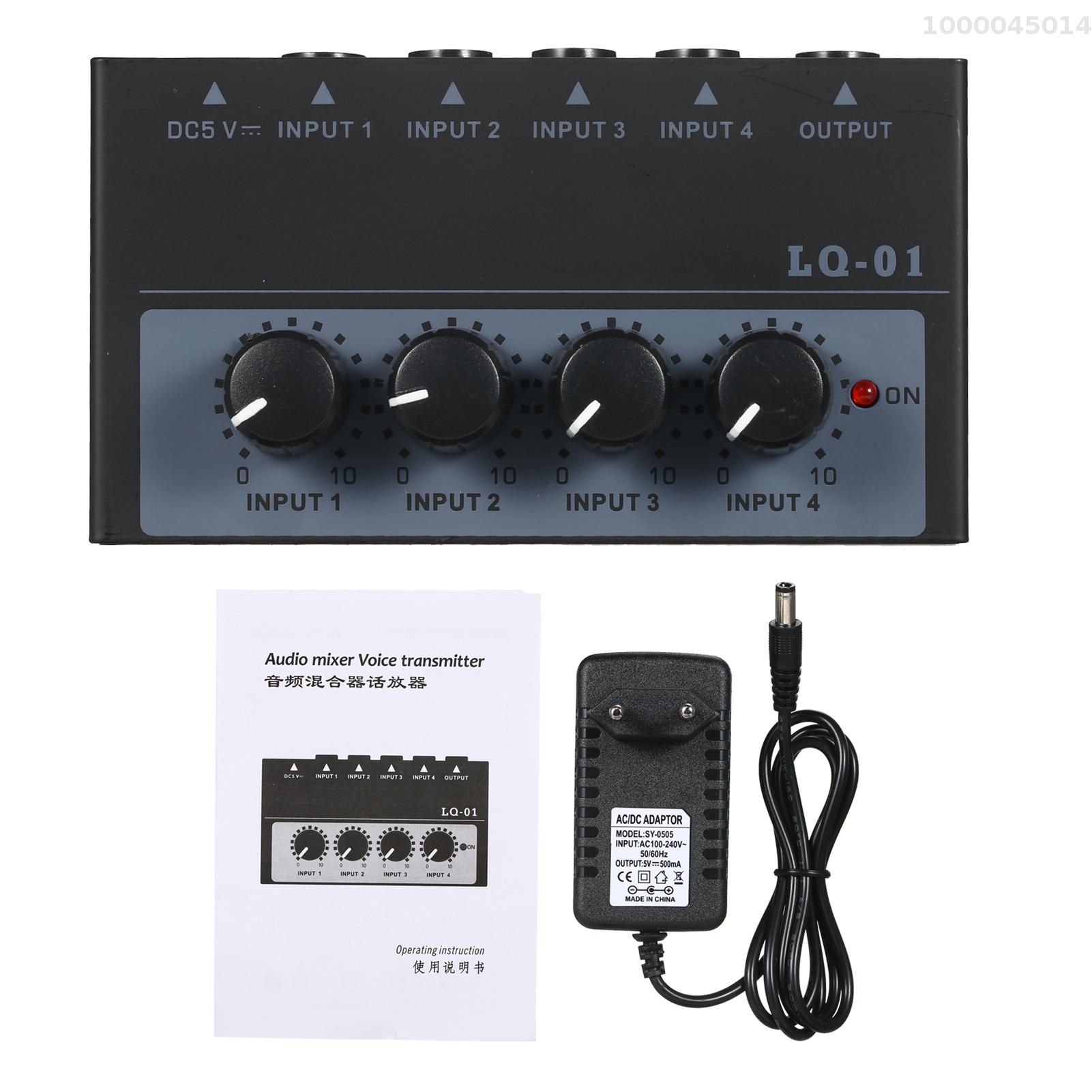 ammoon Ultra Low Noise 4 Channel Mixer 4 Input 1 Output DC 5V Portable