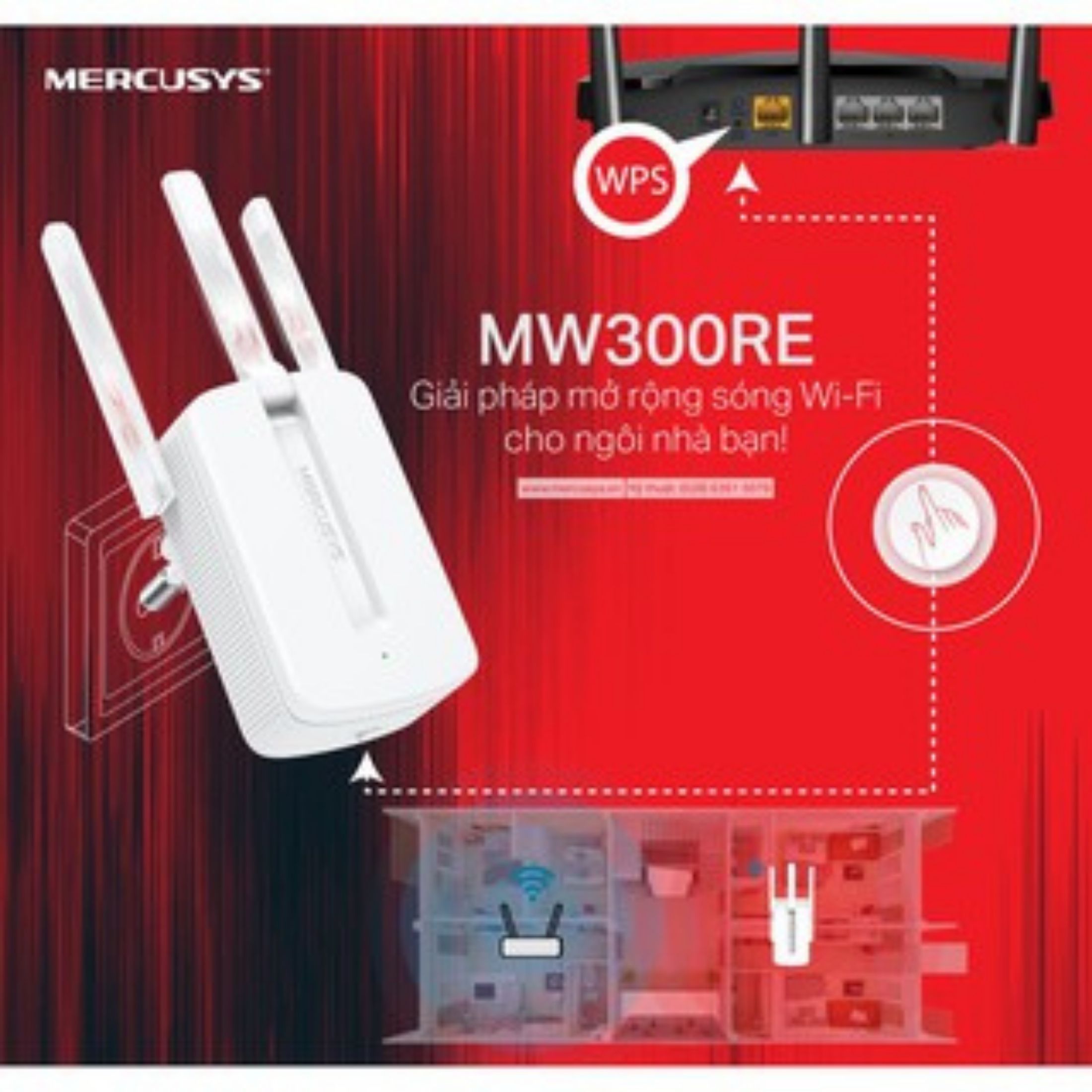 Bộ Kích Sóng Wifi 3 râu cực mạnh Mercusys MW300RE tốc độ 300Mbps - Cục kích Wifi, hút wifi, bộ...