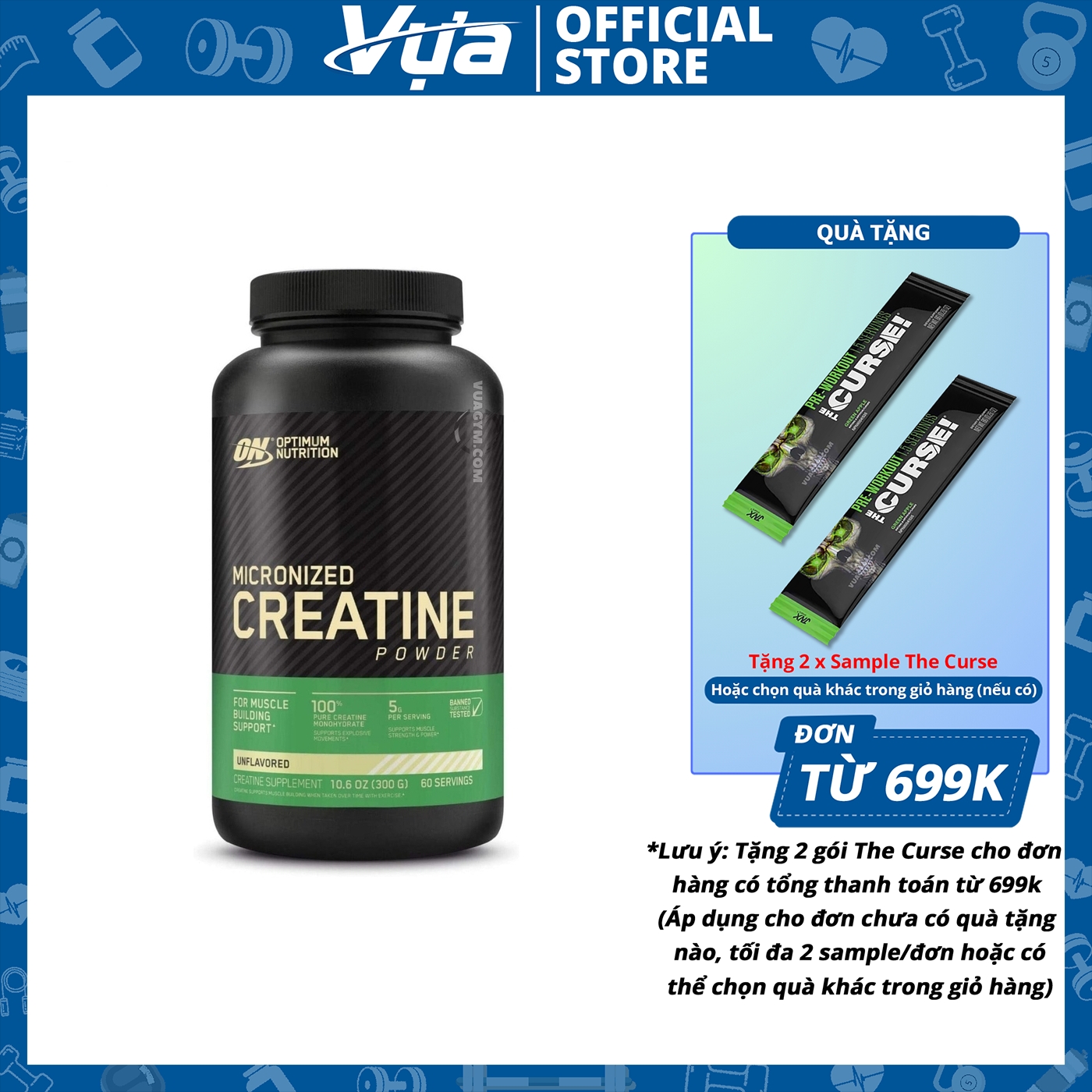 Bột Optimum Nutrition - Micronized Creatine Powder - Tăng Cơ, Nâng Hiệu Suất Tập Luyện, Chính Hãng