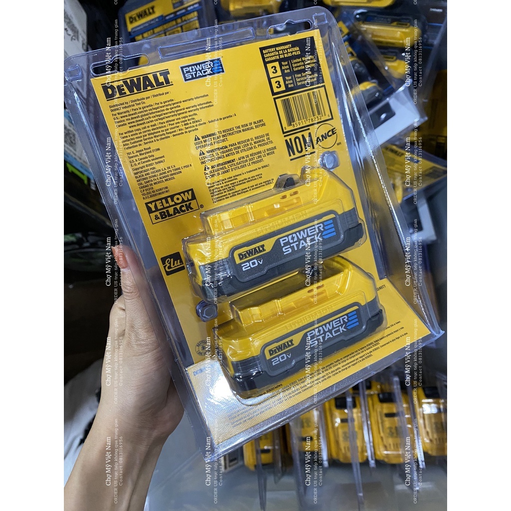 NHẬP MỸ - PIN DEWALT 20-VOLT MAX POWERSTACK COMPACT BATTERY (2-PACK) - DCBP034-2