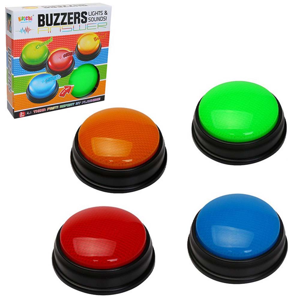 Interactive answerer for children Educational button toys Learn and Play 3D Colorful Button Idea Toy Educational Learning Tool Learning Minds Answer Buzzers For Quizzes - Set of 4 Lights & Sounds Buzzers