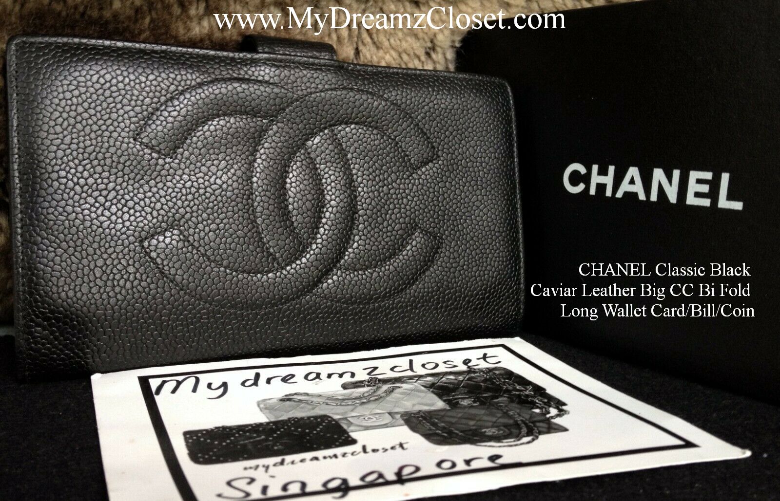 chanel bi fold wallet black caviar