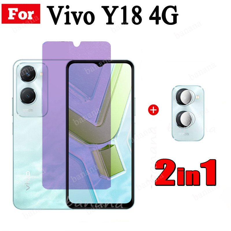 Vivo Y18 4G Tempered Glass Film for Vivo Y18E Y03 Y28 Y38 2 in 1 Camera Lens Glass Full Cover Screen Protector.