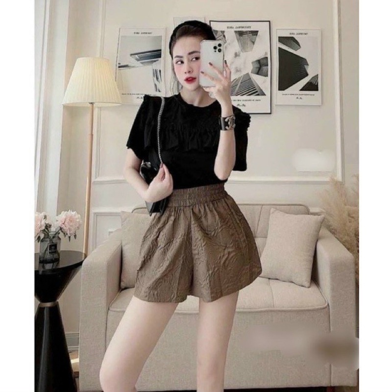Quần sooc phồng Bigsize vân hoa nổi (60-90kg) MS89