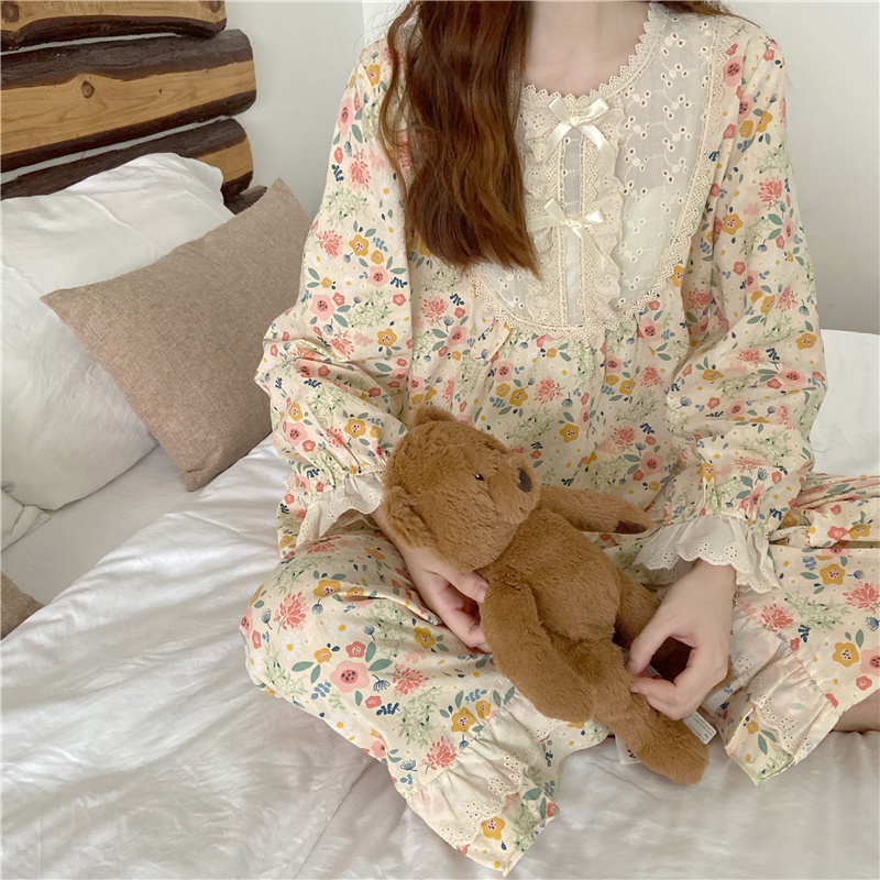 Set bộ hoa nhí phối ren cổ tròn quảng châu