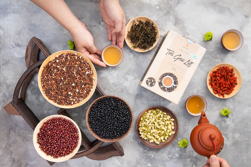 Hộp Trà Gạo Lứt Quê Việt 600gr