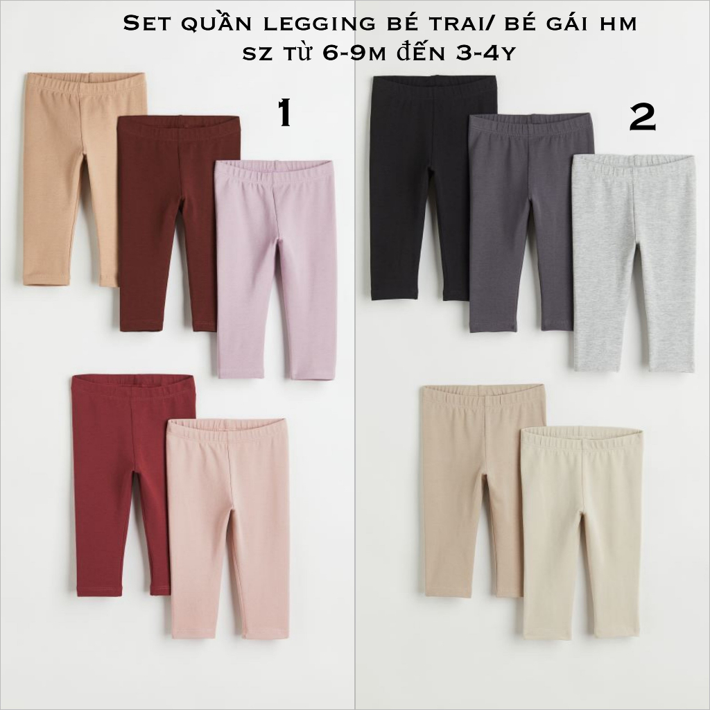 FORM RỘNG Set 5 quần legging cotton săn sale HM UK sz từ 6-9m đến 3-4y