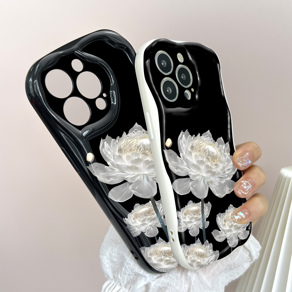 Jizetin for Redmi 10 Back Cover White Lotus Flowers Wavy Edge Soft Silicone Phone Case. 