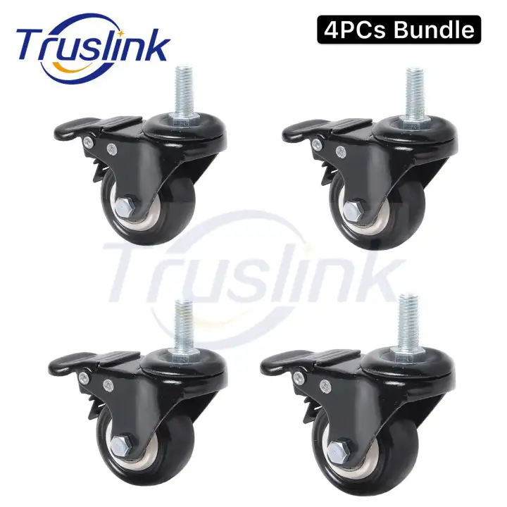 sg seller truslink 4pcs 2 inch swivel caster wheels pu threaded stem caster wheel with lock brake screw 360 degree caster wheels heavy duty for trolley furniture m8 m10 m12x25mm screw lazada singapore