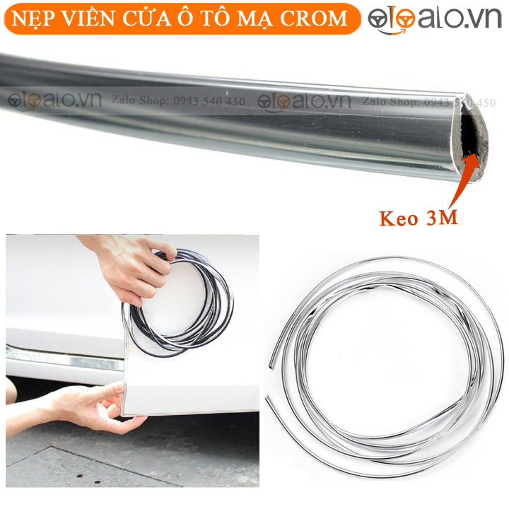 Cuộn 15m - Nẹp viền cửa ô tô mạ crom Màu Bạc CAO CẤP - OTOALO