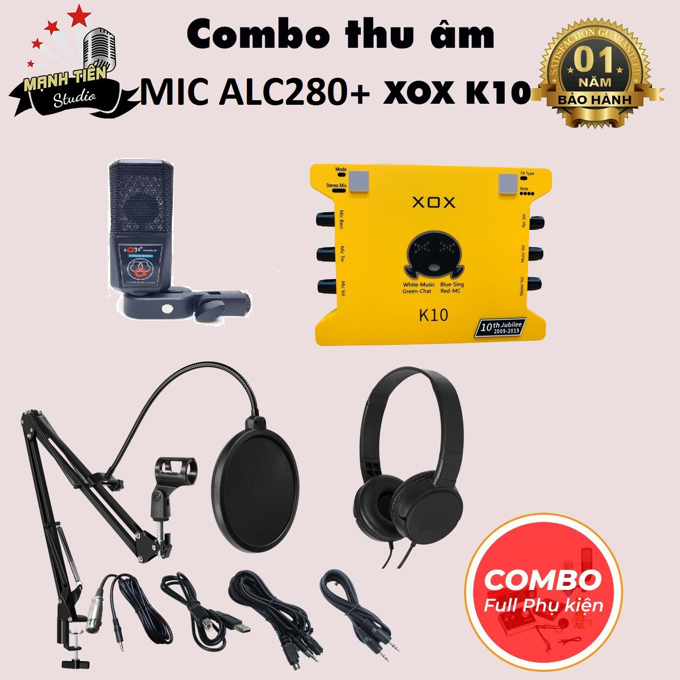 Bộ Combo livestream thu âm karaoke ALC280 +Sound card XOX K10 Jubilee- Kèm phụ kiện kẹp micro, màng lọc, tai nghe, dây live ma1 bảo hành 12 tháng - MTMax
