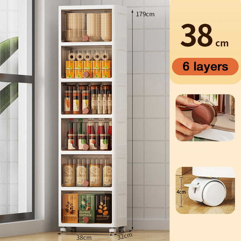 YONUO Swivel handle storage cabinet, floor-to-ceiling multi-layer vegetable snack shelf, large-capacity movable clamshell storage cabinet