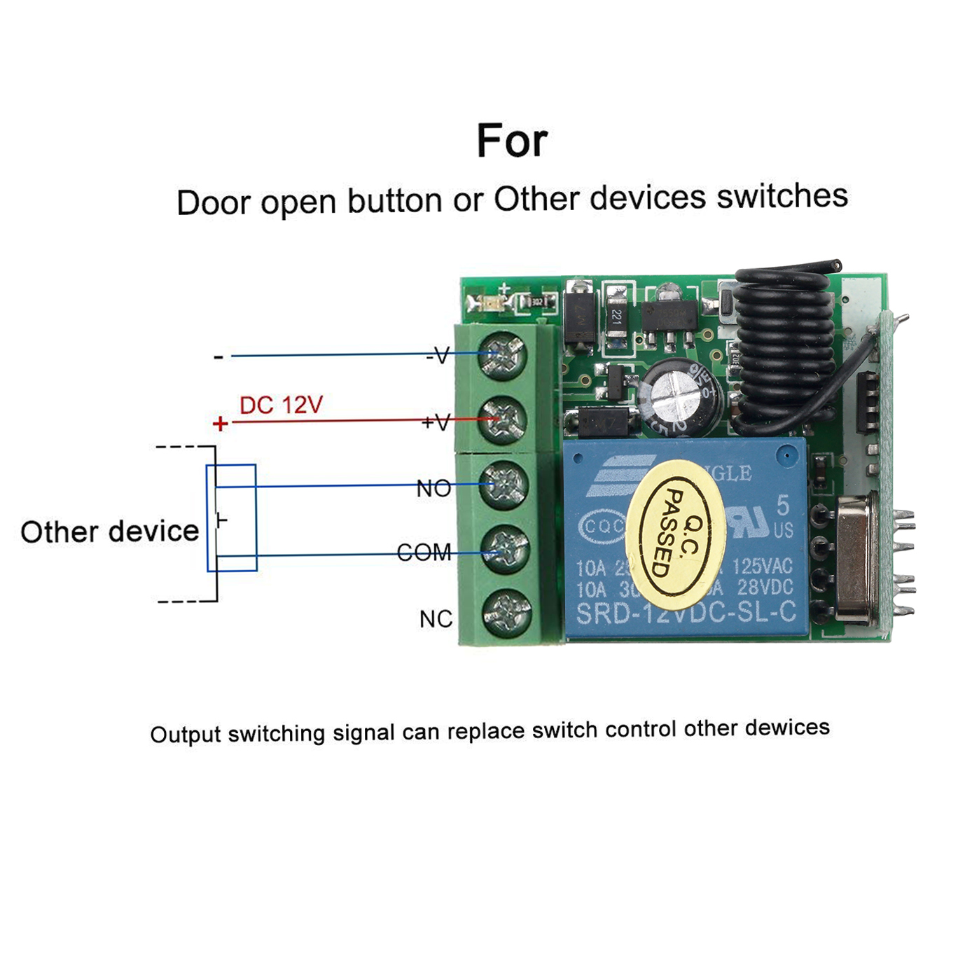 KEBETEME 12V 1ch 433Mhz Wireless Remote Control Switch Receiver Relay Module Code Learning Remote Transmitter