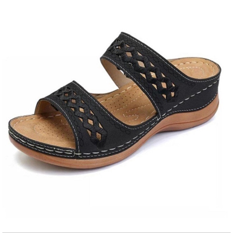 Giày sandal đế xuồng thiết kế quai cắt rỗng thời trang thường ngày đơn giản cho nữ