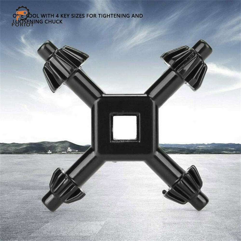 Foriot 1Pcs 4 In 1 Multi-function Universal Chuck Key Drill Drilling Holder Spanner Ratchet Socket Ring Combination Grip Star Wrench