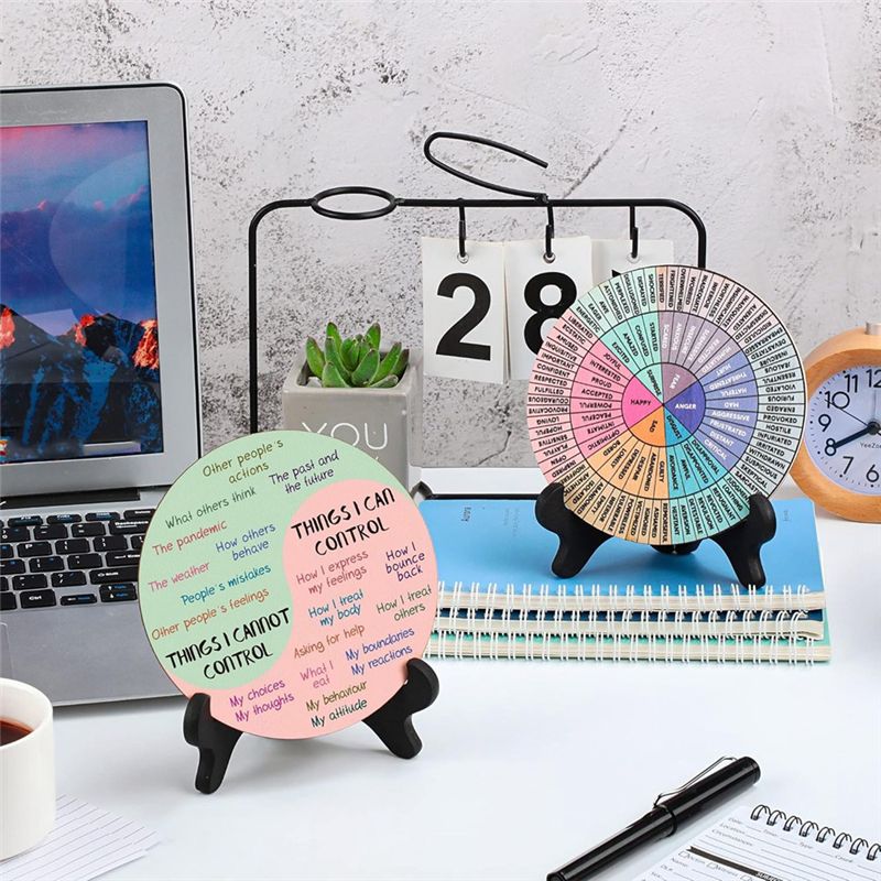 2 Pcs Things I Can Control Therapy Office Desk Decor Feelings Wheel ...