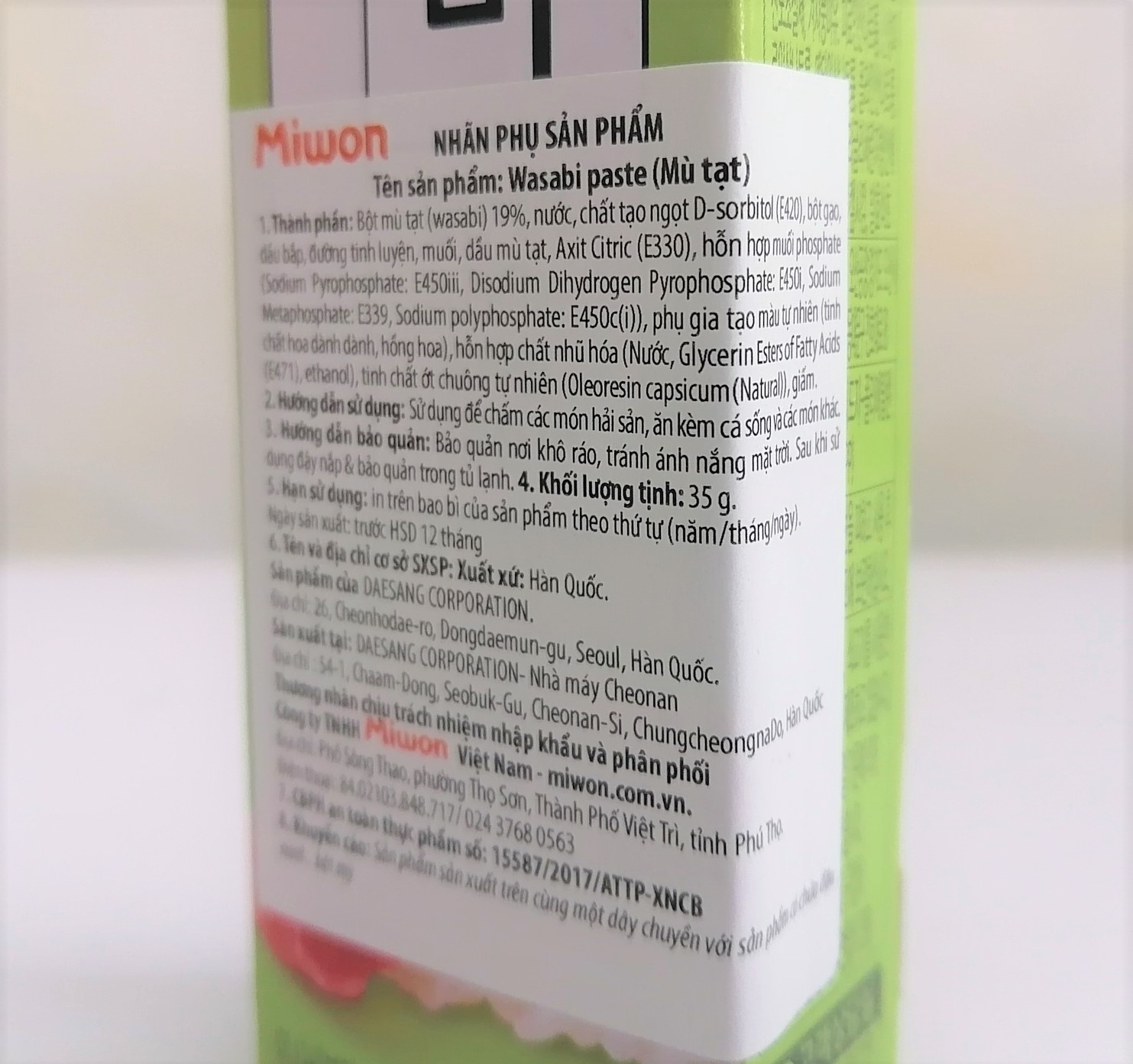 [Tuýp DAESANG 35g] MÙ TẠT XANH [Korea] MIWON Wasabi Paste